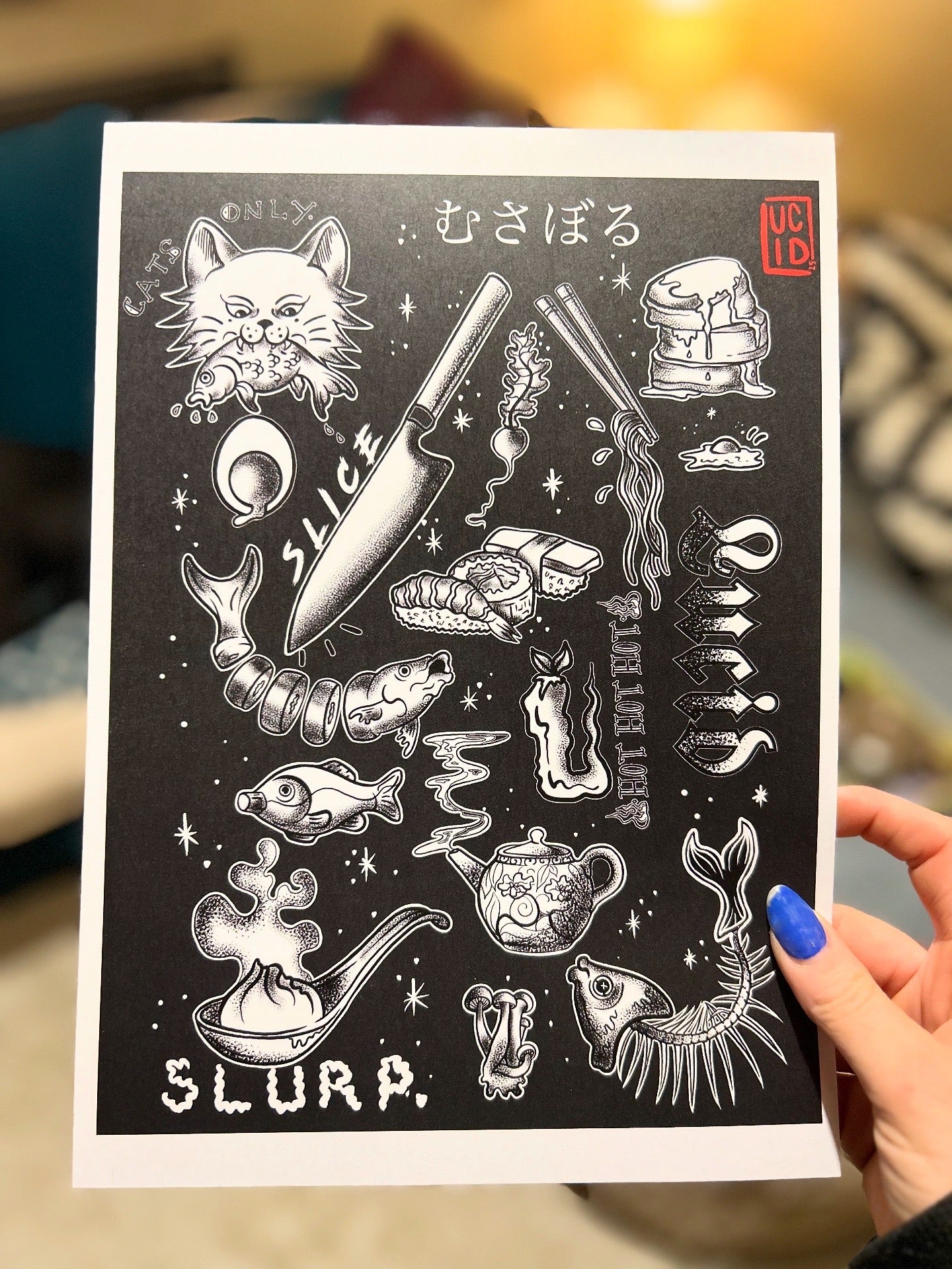 Japanese Food Flash Print in Black & White