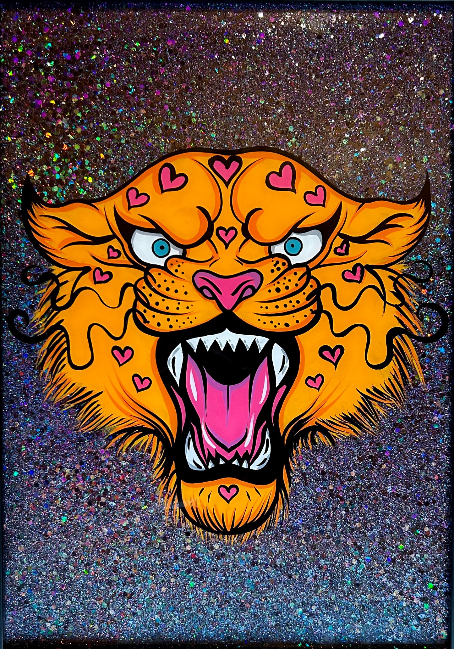 Love Heart Leopard #2, Reverse Glass Painting