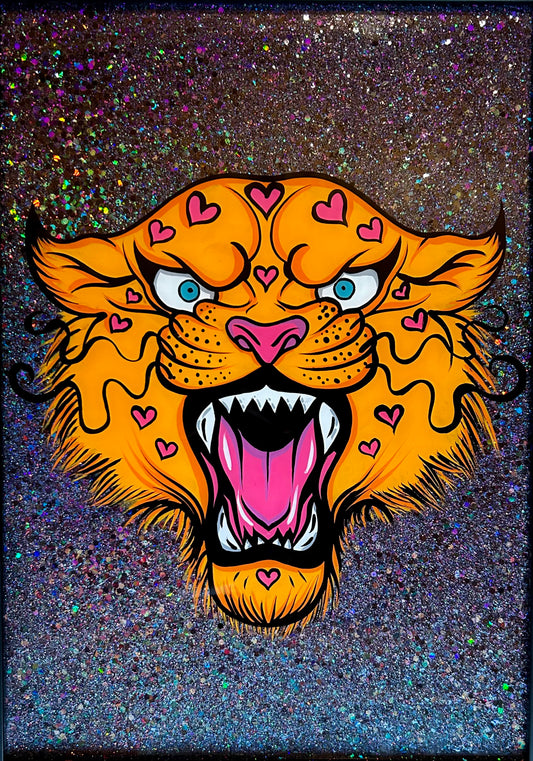 Love Heart Leopard #2, Reverse Glass Painting