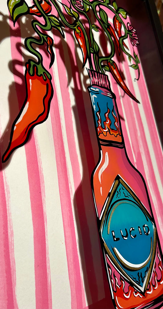 Chilli Bottle, Reverse Glass Painting