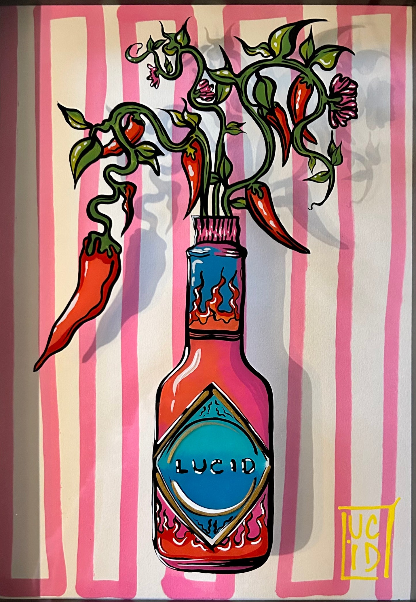 Chilli Bottle, Reverse Glass Painting