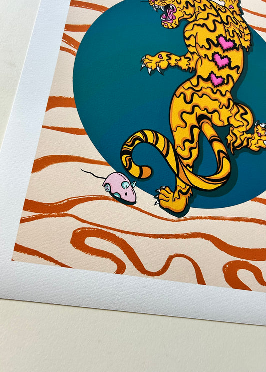Tiger Chasing Mouse Giclée Print