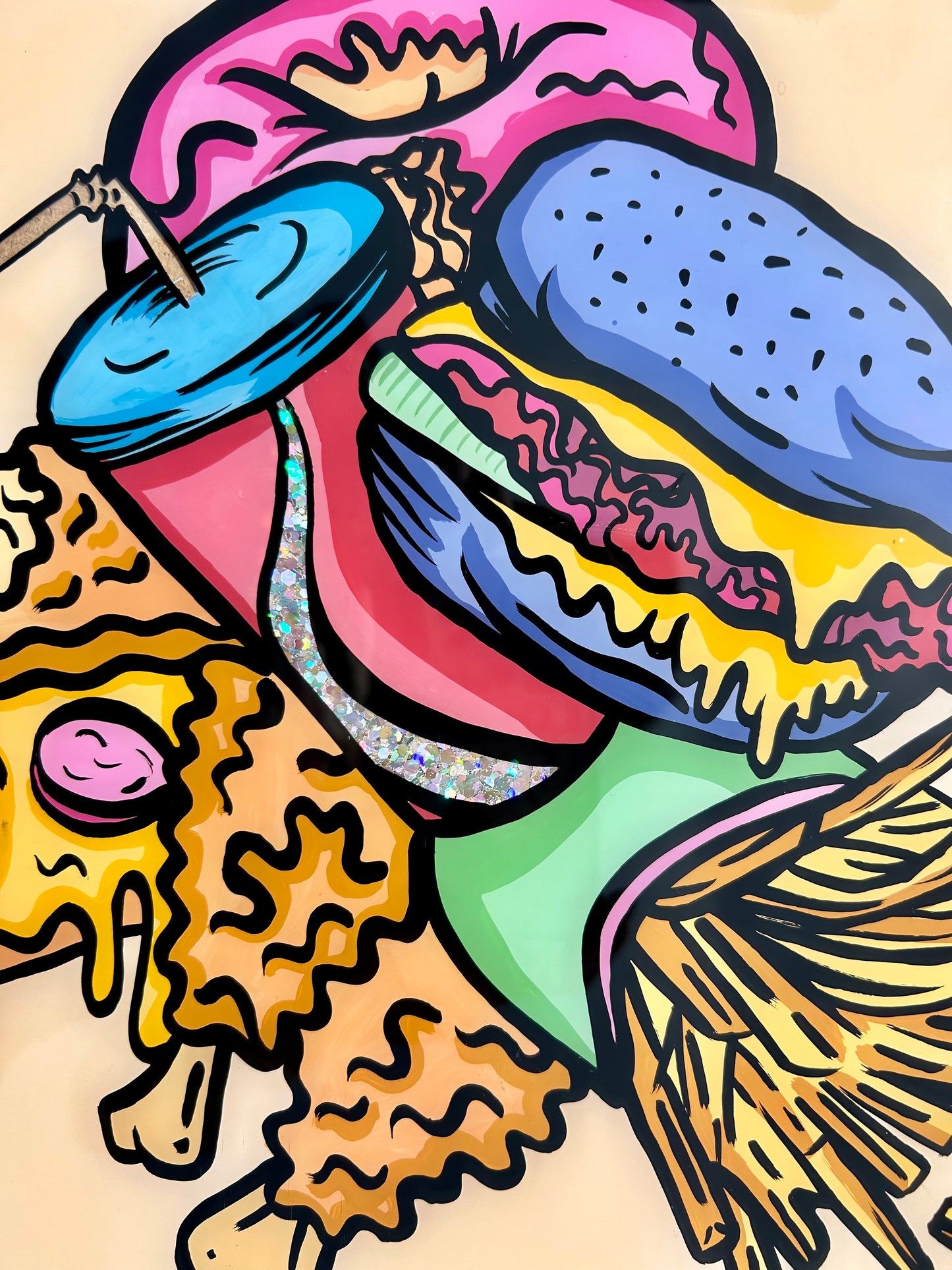 Fast Food, Reverse Glass Painting