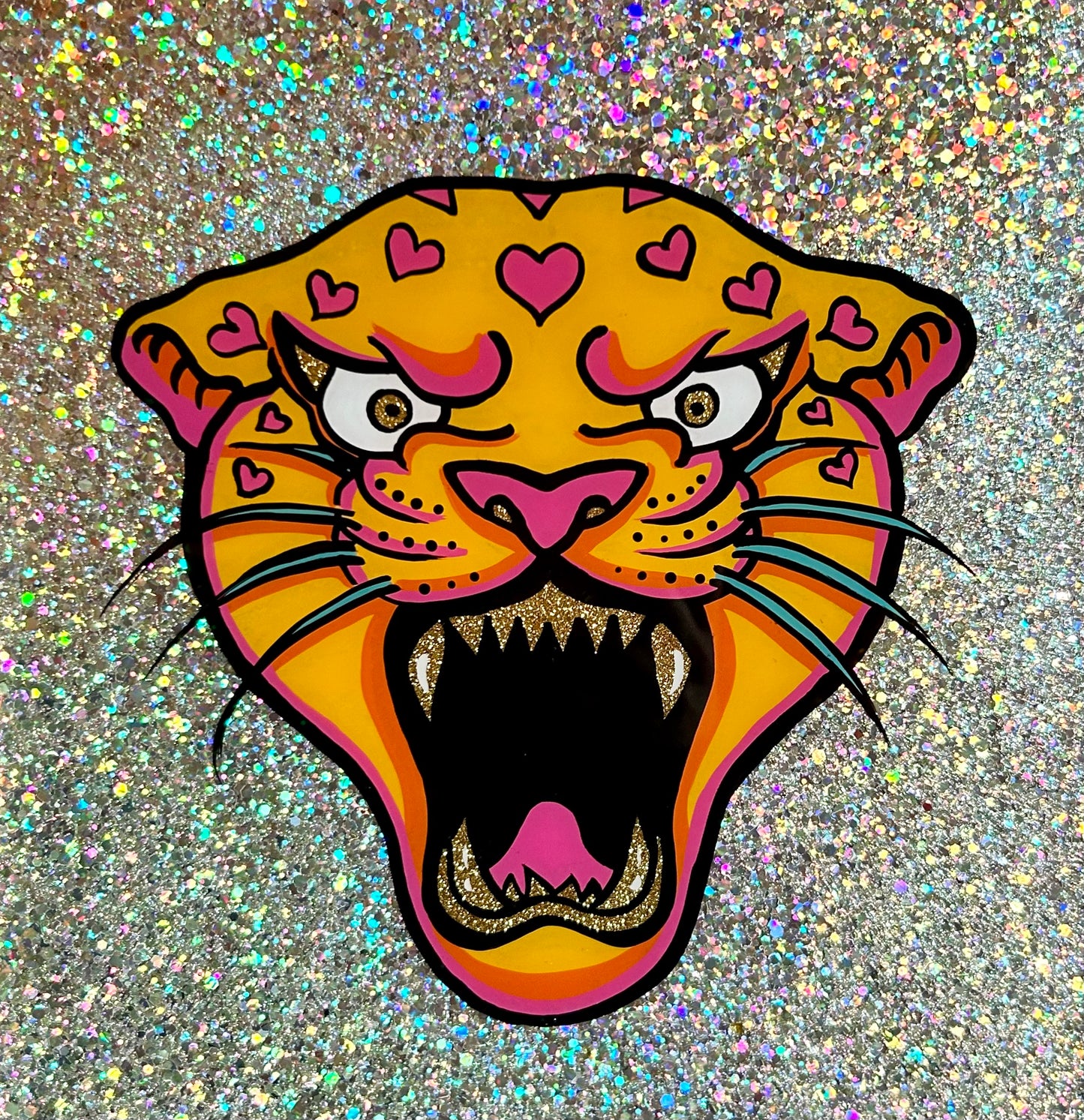 Love Heart Leopard, Reverse Glass Painting