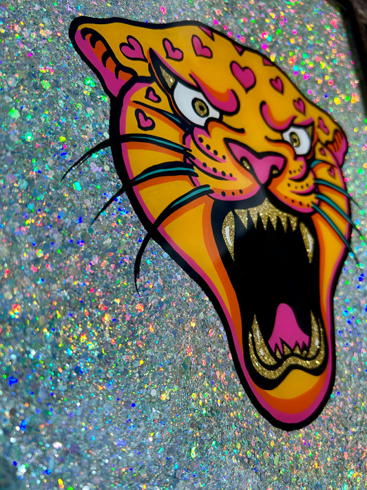 Love Heart Leopard, Reverse Glass Painting