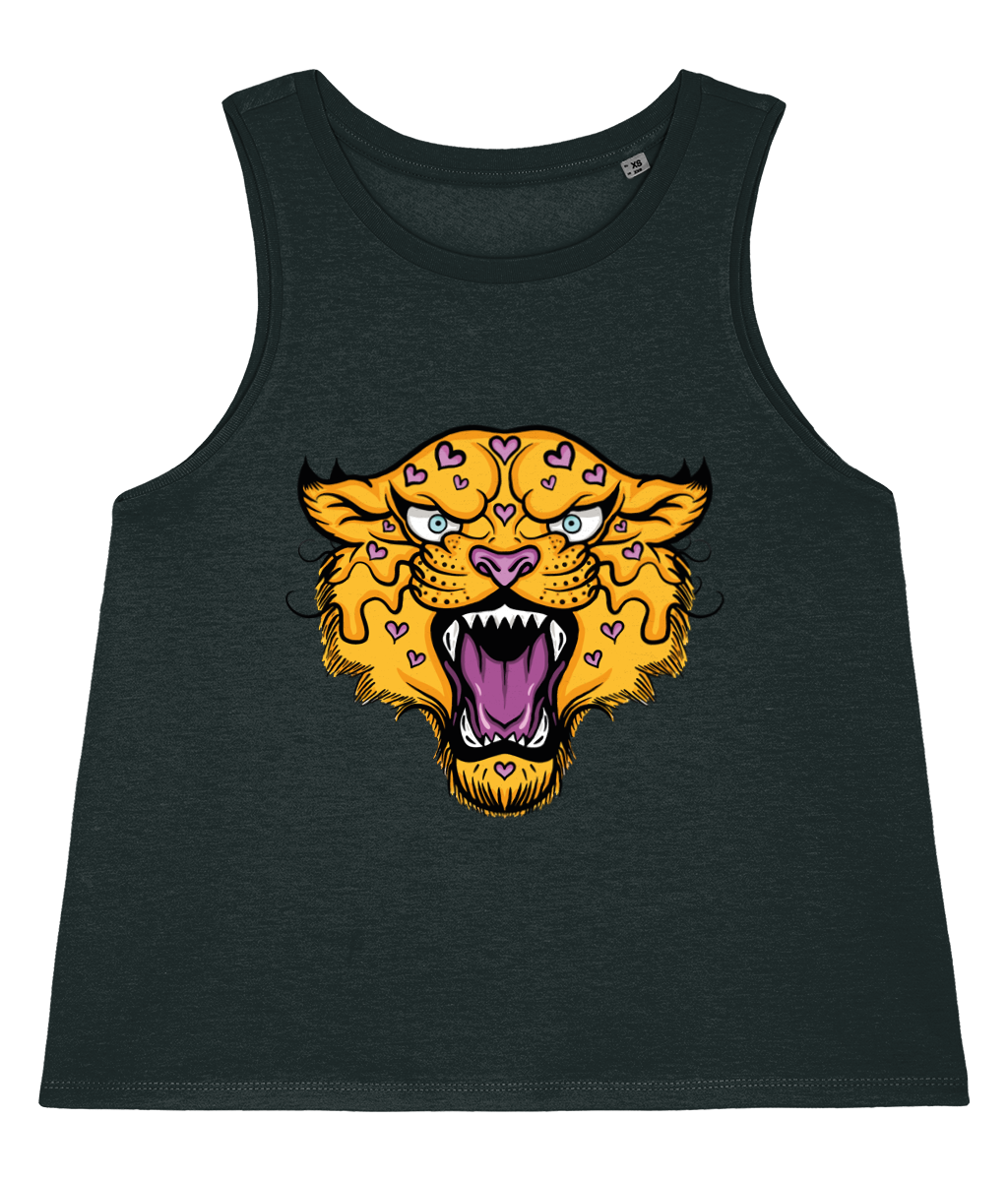 Love Heart Leopard Women's Crop Tank Top.