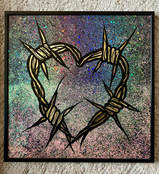 Barbed Wire Heart Reverse Glass Painting
