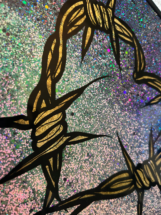Barbed Wire Heart Reverse Glass Painting