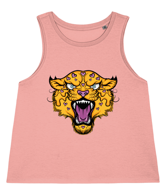 Love Heart Leopard Women's Crop Tank Top.